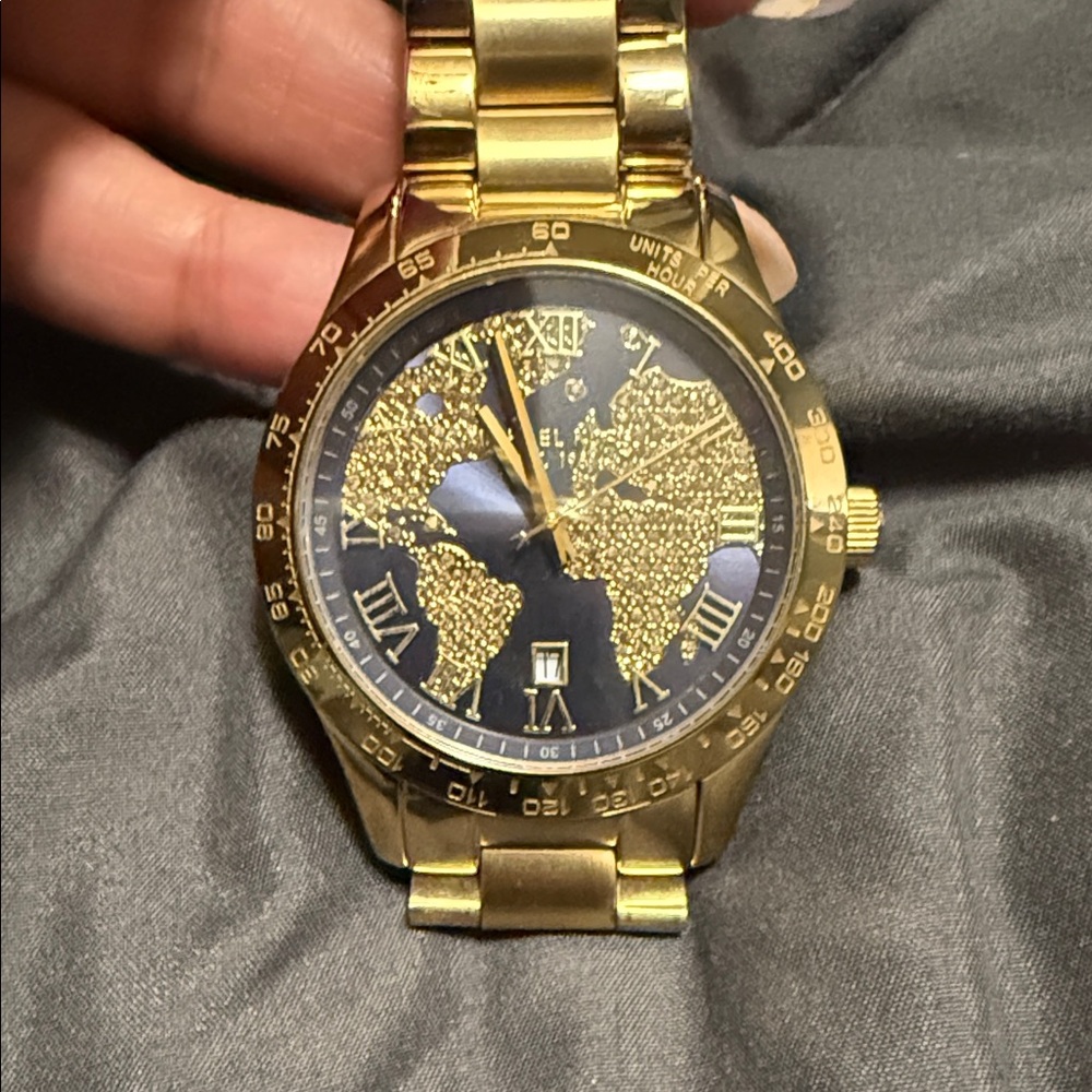 Michael Kors Gold Watch with Blue Map Dial